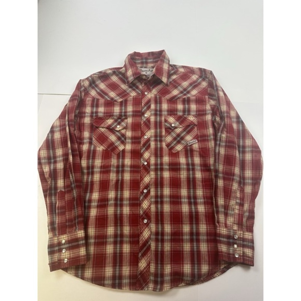 Wrangler Wrancher Red Plaid Pearl Snap Western‎ Shirt Mens M Medium